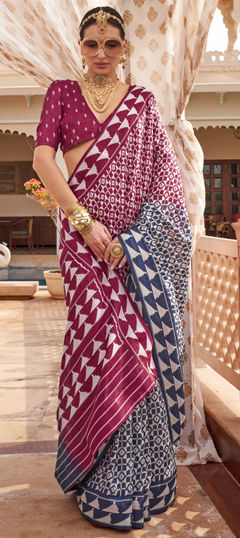 Blue, Pink and Majenta color Saree in Art Silk fabric with Printed work