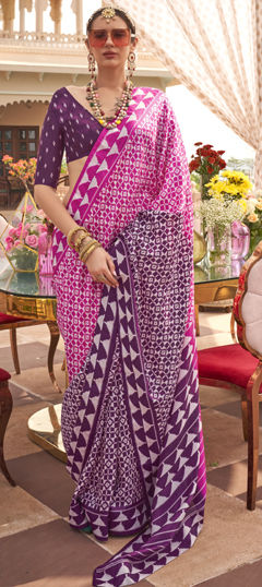 Pink and Majenta, Purple and Violet color Saree in Art Silk fabric with Printed work