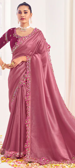 Pink and Majenta color Saree in Silk fabric with Embroidered, Resham, Sequence, Thread work