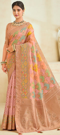 Pink and Majenta color Saree in Silk fabric with Embroidered, Sequence, Stone, Thread work