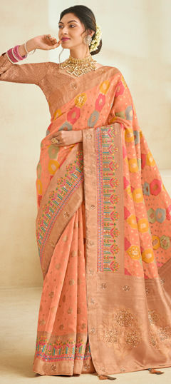 Pink and Majenta color Saree in Silk fabric with Embroidered, Sequence, Stone, Thread work