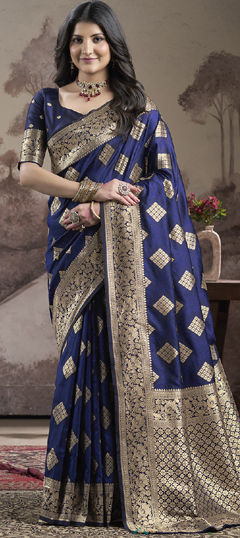 Blue color Saree in Art Silk fabric with Weaving, Zari work