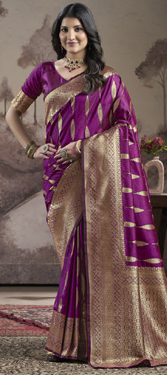 Pink and Majenta color Saree in Art Silk fabric with Weaving, Zari work