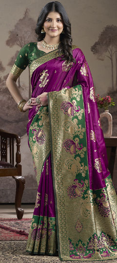 Pink and Majenta color Saree in Art Silk fabric with Weaving, Zari work