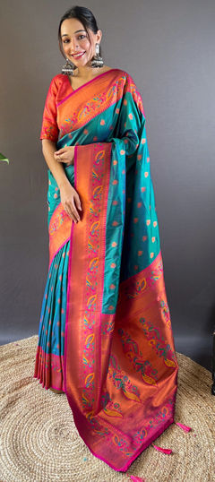 Blue color Saree in Silk fabric with Weaving, Zari work