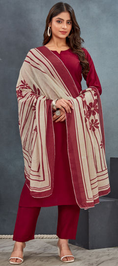 Red and Maroon color Salwar Kameez in Art Silk fabric with Printed work