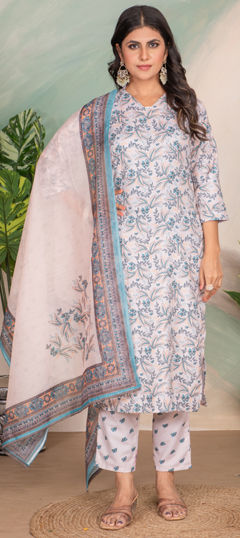 White and Off White color Salwar Kameez in Rayon fabric with Floral, Lace, Printed work