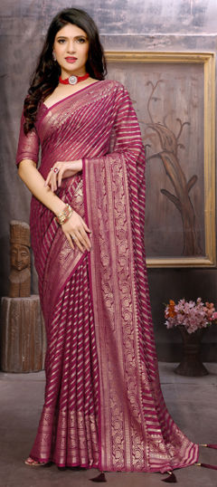 Pink and Majenta color Saree in Brasso fabric with Weaving work