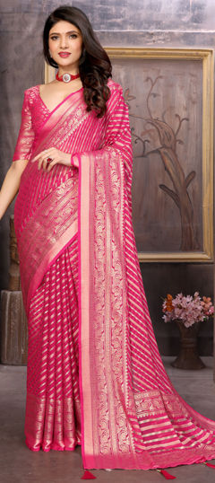 Pink and Majenta color Saree in Brasso fabric with Weaving work