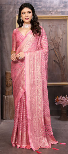 Pink and Majenta color Saree in Brasso fabric with Weaving work