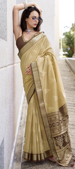 Gold color Saree in Rayon fabric with Weaving, Zari work