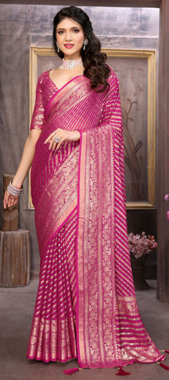 Pink and Majenta color Saree in Brasso fabric with Weaving work