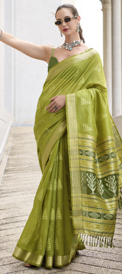 Green color Saree in Rayon fabric with Weaving, Zari work