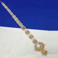 Gold Rodium Polish White and Off White color Mang Tikka in Metal Alloy studded with Austrian diamond, Pearl