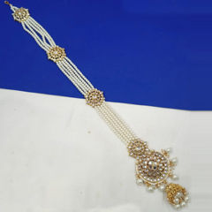 Gold Rodium Polish White and Off White color Mang Tikka in Metal Alloy studded with Austrian diamond, Pearl