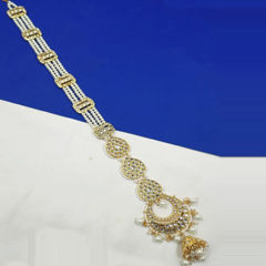 Gold Rodium Polish White and Off White color Mang Tikka in Metal Alloy studded with Austrian diamond, Pearl