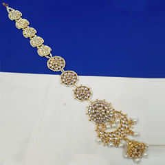 Gold Rodium Polish White and Off White color Mang Tikka in Metal Alloy studded with Austrian diamond, Pearl