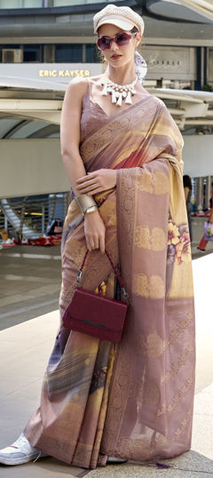 Multicolor color Saree in Handloom fabric with Floral, Printed, Weaving work