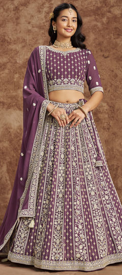 Purple and Violet color Lehenga in Faux Georgette fabric with Embroidered, Sequence, Thread work