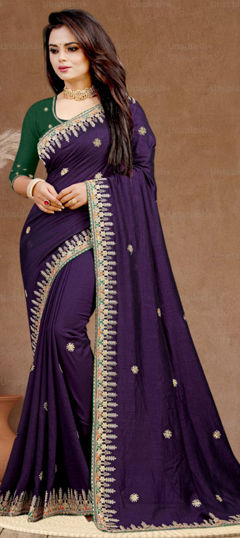 Purple and Violet color Saree in Art Silk fabric with Embroidered, Resham, Sequence, Thread work