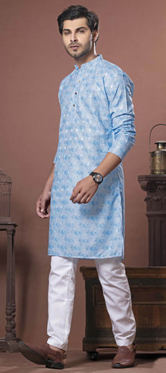 Blue color Kurta Pyjamas in Cotton fabric with Digital Print work