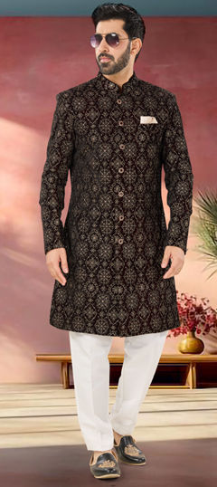 Red and Maroon color IndoWestern Dress in Velvet fabric with Embroidered, Sequence, Thread work