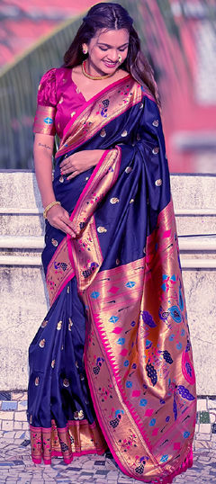 Blue color Saree in Silk fabric with Weaving work