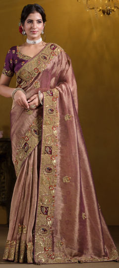 Pink and Majenta color Saree in Georgette, Organza Silk fabric with Embroidered, Sequence, Thread, Zari work