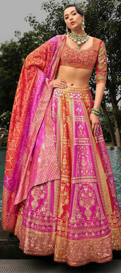 Pink and Majenta color Ready to Wear Lehenga in Silk fabric with Embroidered, Stone, Thread, Weaving work
