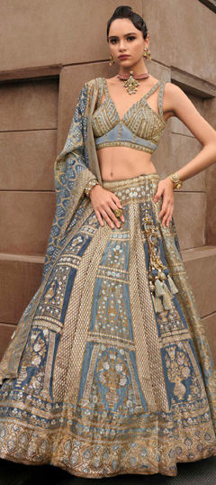Black and Grey color Ready to Wear Lehenga in Silk fabric with Bandhej, Embroidered, Printed, Thread, Weaving, Zari work