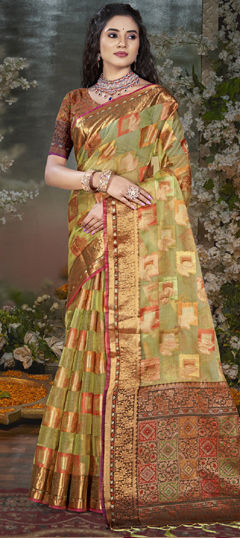 Multicolor color Saree in Chanderi Silk fabric with Weaving work