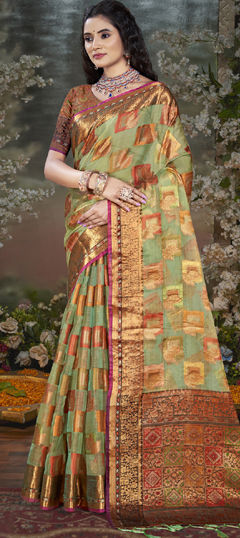 Multicolor color Saree in Chanderi Silk fabric with Weaving work