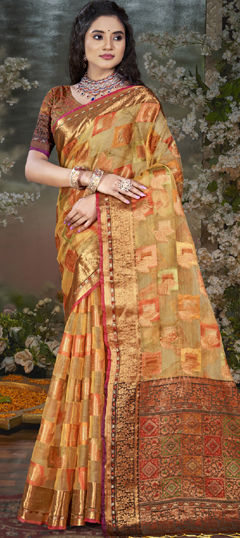 Multicolor color Saree in Chanderi Silk fabric with Weaving work