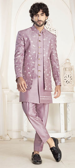 Pink and Majenta color IndoWestern Dress in Silk fabric with Embroidered work