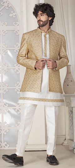 White and Off White color IndoWestern Dress in Silk fabric with Embroidered work