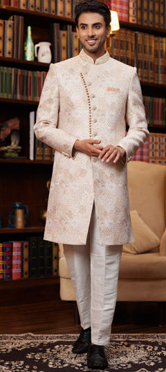 Pink and Majenta color IndoWestern Dress in Jacquard fabric with Cut Dana, Sequence, Thread, Weaving work