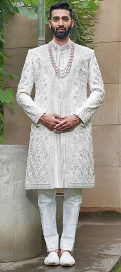 Pink and Majenta color Sherwani in Silk fabric with Embroidered, Sequence, Thread work