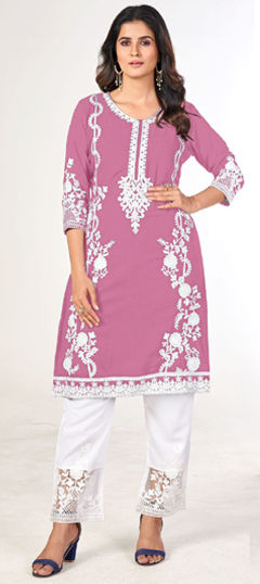 Pink and Majenta color Salwar Kameez in Georgette fabric with Embroidered, Thread work