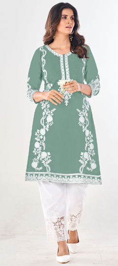 Green color Salwar Kameez in Georgette fabric with Embroidered, Thread work