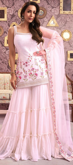 Pink and Majenta color Salwar Kameez in Georgette fabric with Embroidered, Sequence, Thread work