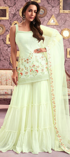 Green color Salwar Kameez in Georgette fabric with Embroidered, Sequence, Thread work