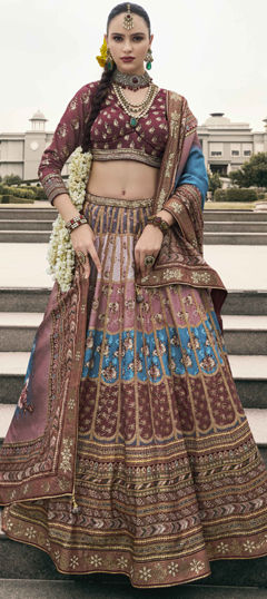 Multicolor color Ready to Wear Lehenga in Silk fabric with Embroidered, Floral, Printed, Sequence, Thread work