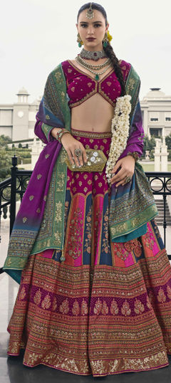 Pink and Majenta color Ready to Wear Lehenga in Silk fabric with Embroidered, Floral, Printed, Sequence, Thread work