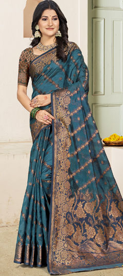 Blue color Saree in Silk fabric with Weaving, Zari work