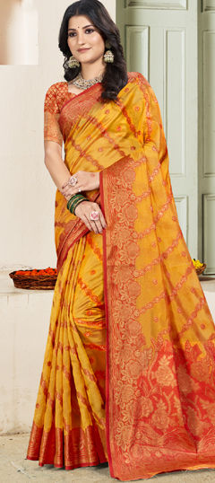 Yellow color Saree in Silk fabric with Weaving, Zari work