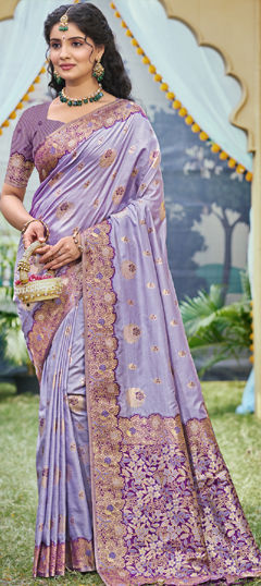 Purple and Violet color Saree in Banarasi Silk fabric with Weaving, Zari work