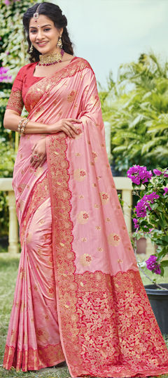 Pink and Majenta color Saree in Banarasi Silk fabric with Weaving, Zari work