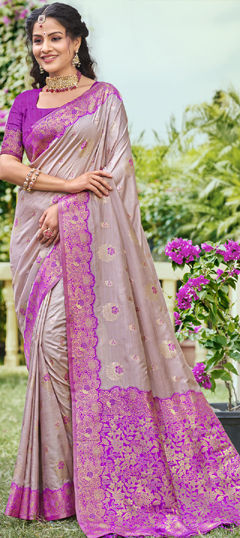 Purple and Violet color Saree in Banarasi Silk fabric with Weaving, Zari work