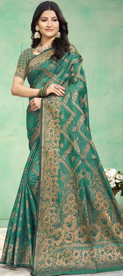 Green color Saree in Art Silk fabric with Weaving, Zari work