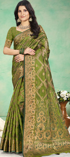 Green color Saree in Art Silk fabric with Weaving, Zari work